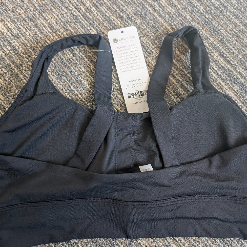 CRZ Yoga Black Supportive Modest Wide Straps Bikini Top- Medium - Picture 2 of 5